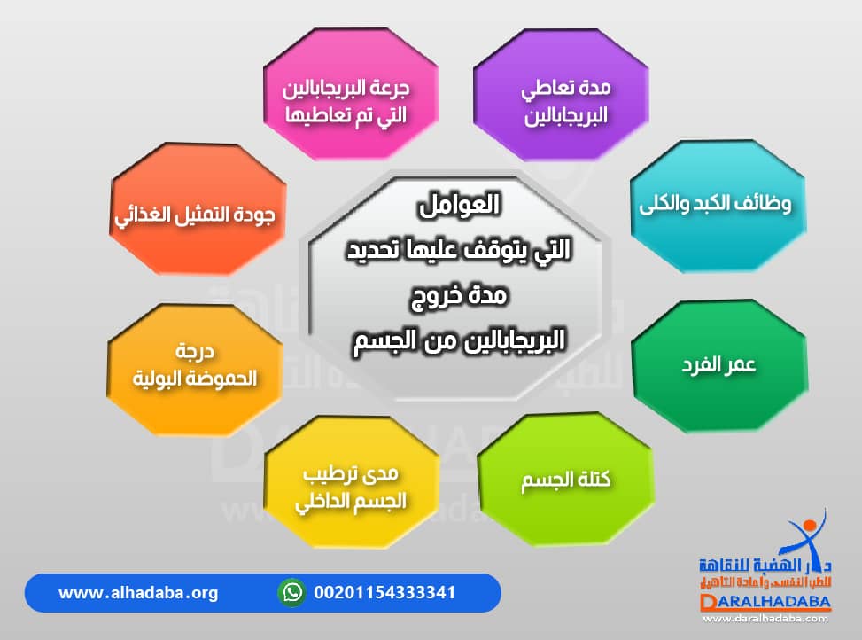 معلومات عن العوامل المتوقف عليها مدة خروج بريجابالين من الجسم